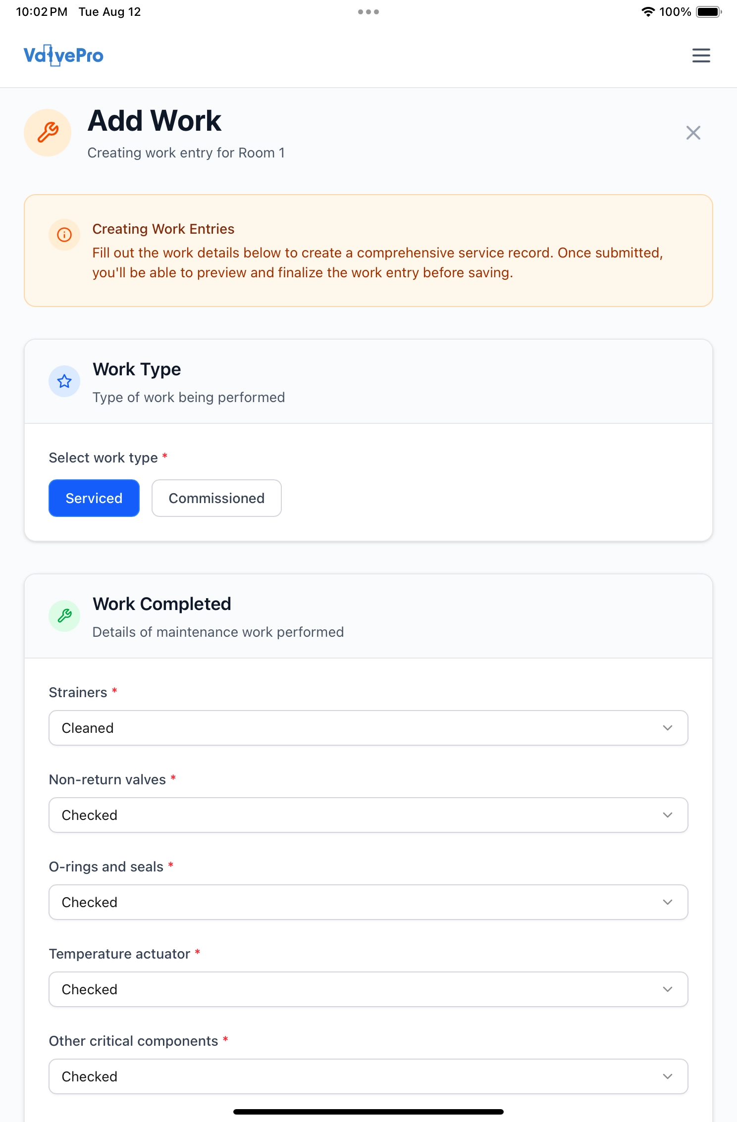 ValvePro TMV Form Demo